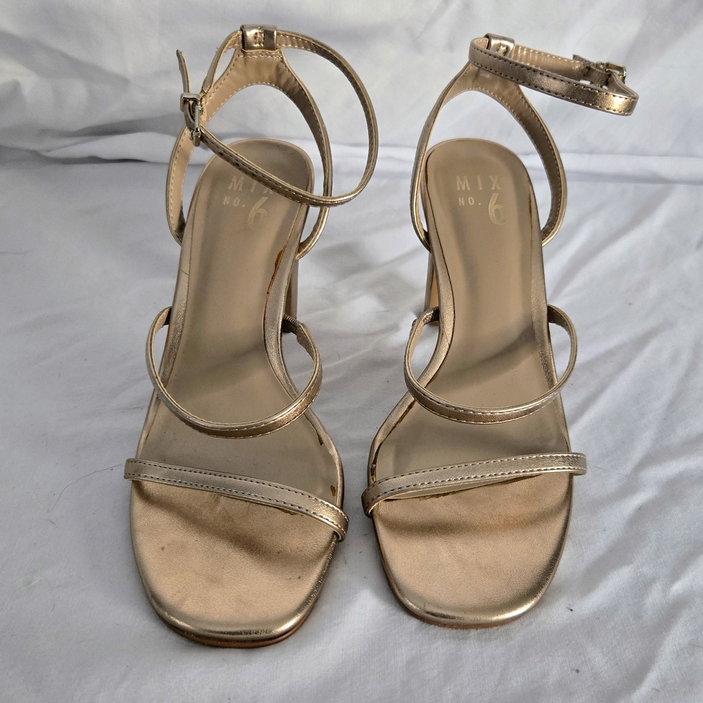 Mix No. 6 Metallic Gold Strappy Block Heel Sandals - Picture 3 of 13